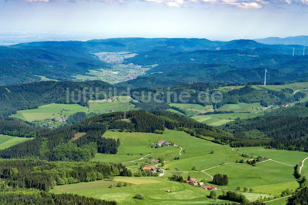 Luftaufnahme Freiamt - Wald und Felder mit Gehöften in Freiamt im Bundesland Baden-Württemberg, Deutschland