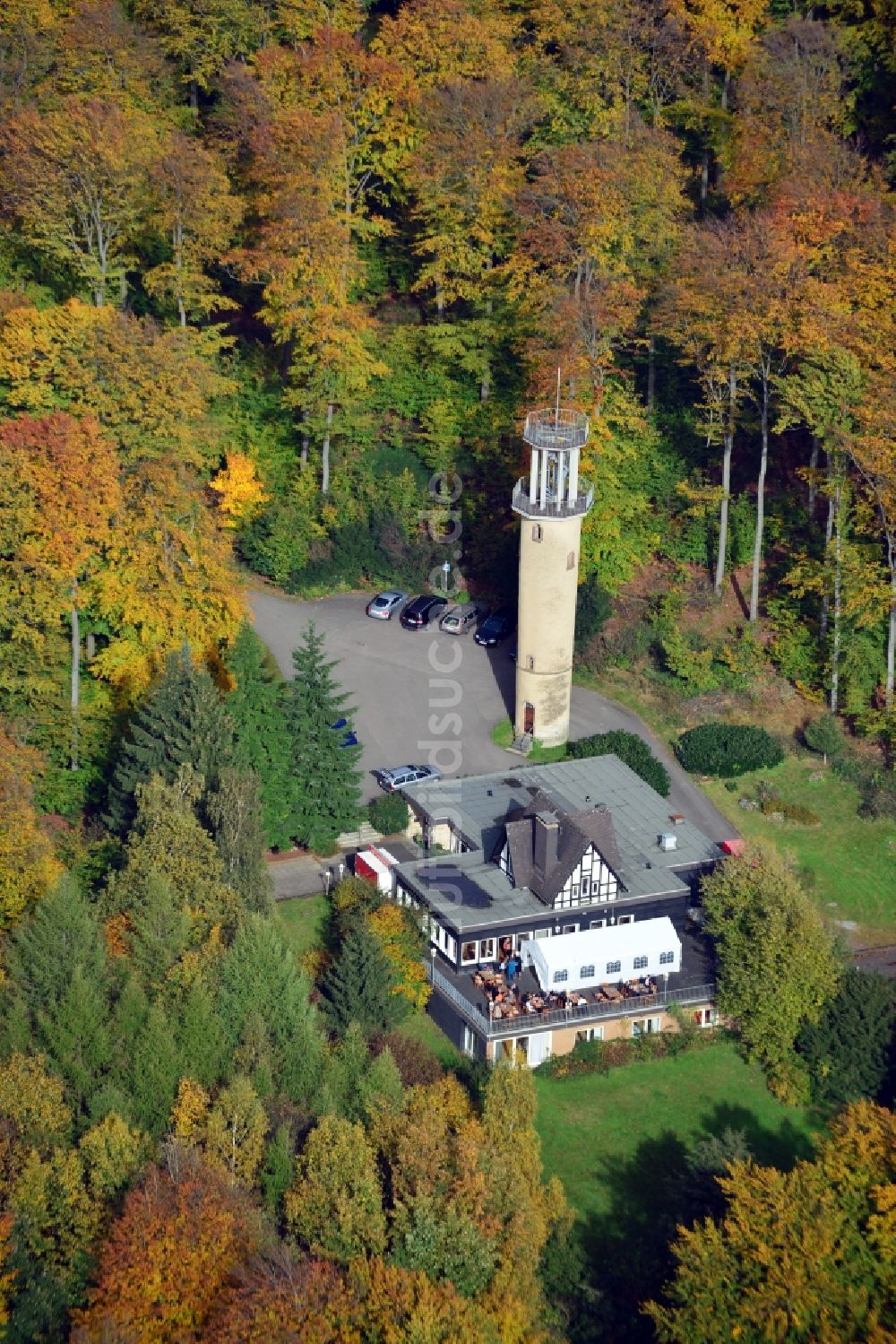 Lemgo von oben - Waldgaststätte und Aussichtsturm in Lemgo im Bundesland Nordrhein-Westfalen