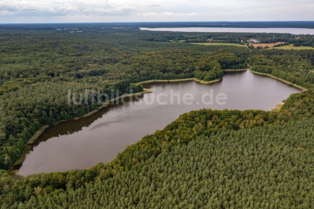 Luftbild Althüttendorf - Waldgebiete am Ufer des See Tiefer Bugsinsee in Althüttendorf im Bundesland Brandenburg, Deutschland