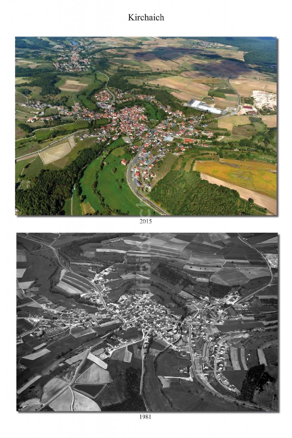 Kirchaich aus der Vogelperspektive: - 1981 Wandel der Dorf- Ansicht der zum Landkreis Haßberge gehörenden Gemeinde in Kirchaich im Bundesland Bayern