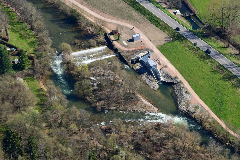 Luftaufnahme Maulburg - Wasserkraftwerk, Kleinkraftwerk an der Wiese in Maulburg im Bundesland Baden-Württemberg, Deutschland