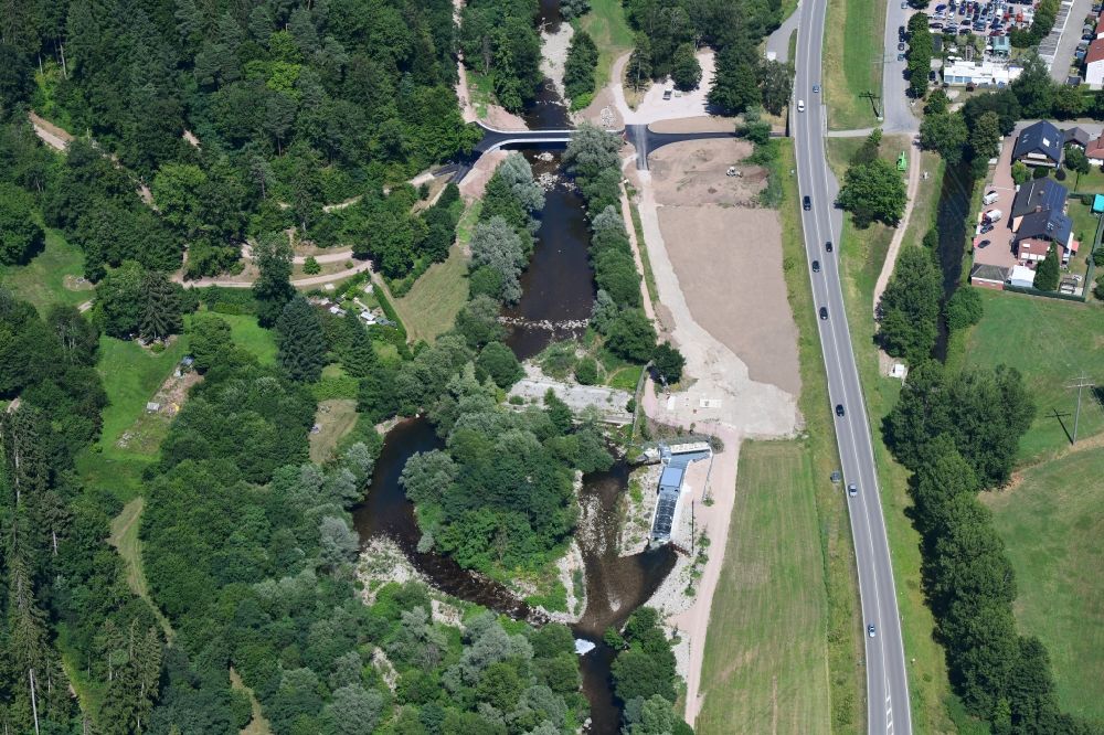 Luftbild Maulburg - Wasserkraftwerk und Neubau einer Brücke über die Wiese in Maulburg im Bundesland Baden-Württemberg, Deutschland