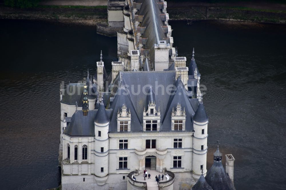 Chenonceaux aus der Vogelperspektive: Wasserschloss Schloss Chenonceau bei Chenonceaux im Département Indre-et-Loire der Region Centre in Frankreich