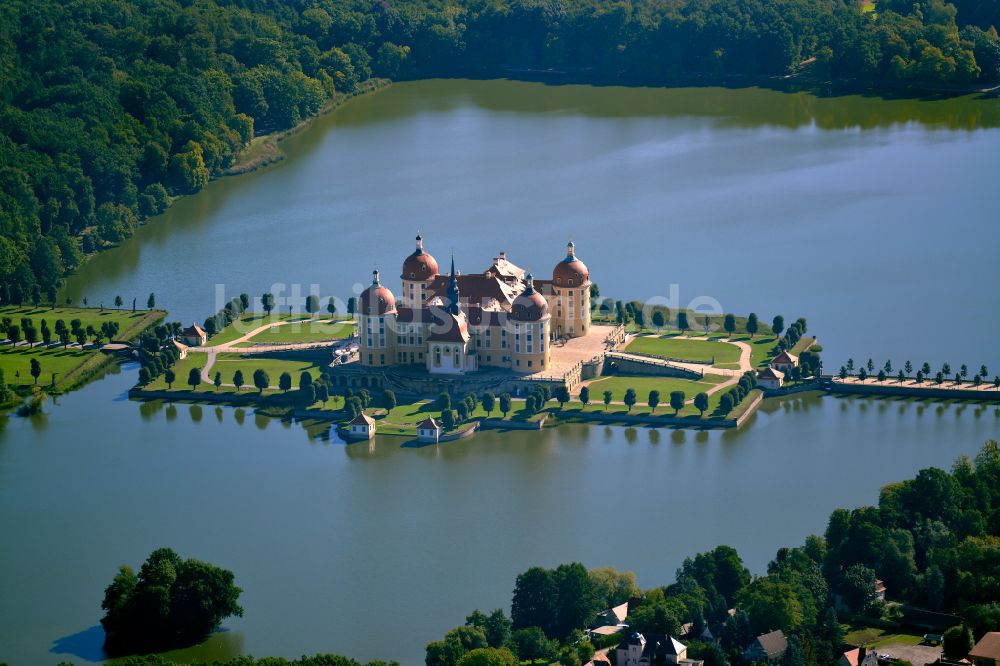 Moritzburg von oben - Wasserschloss und Schloßpark in Moritzburg im Bundesland Sachsen, Deutschland