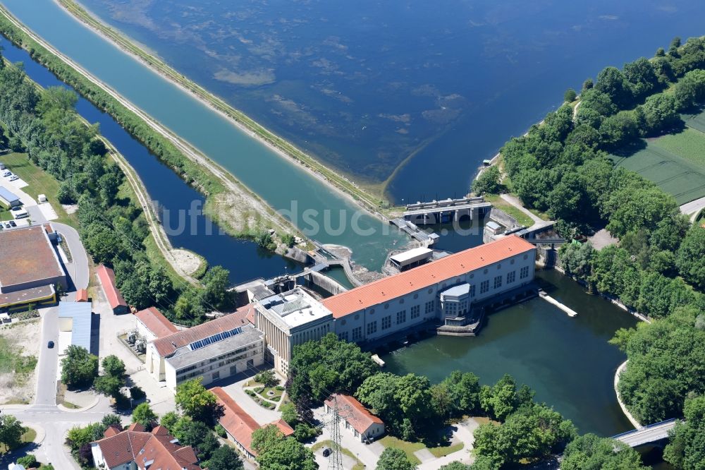 Neufinsing von oben - Wasserwerk und Wasserkraftwerk der E.ON Wasserkraft GmbH in Neufinsing im Bundesland Bayern, Deutschland