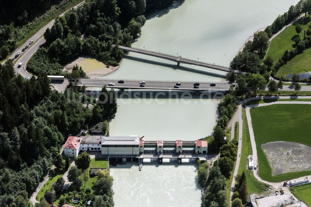 Schwangau von oben - Wasserwerk und Wasserkraftwerk Horn der Allgäuer Überlandwerke in Schwangau im Bundesland Bayern, Deutschland