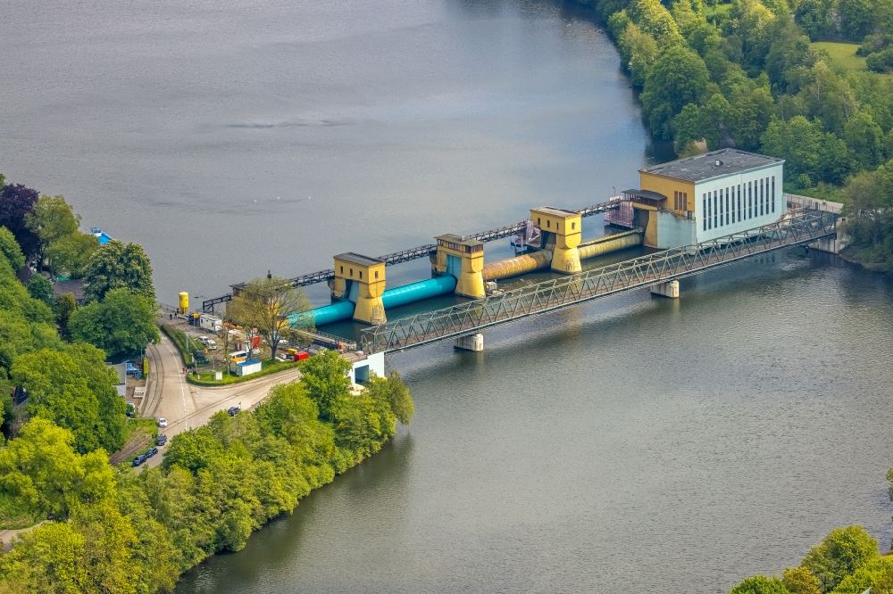 Luftbild Hagen - Wasserwerk und Wasserkraftwerk Laufwasserkraftwerk Hengstey entlang der Ruhr im Ortsteil Hengstey in Hagen im Bundesland Nordrhein-Westfalen, Deutschland