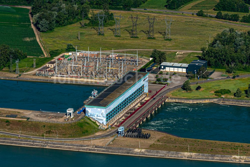 Luftaufnahme Marckolsheim - Wasserwerk und Wasserkraftwerk am Rhein in Marckolsheim in Grand Est, Frankreich