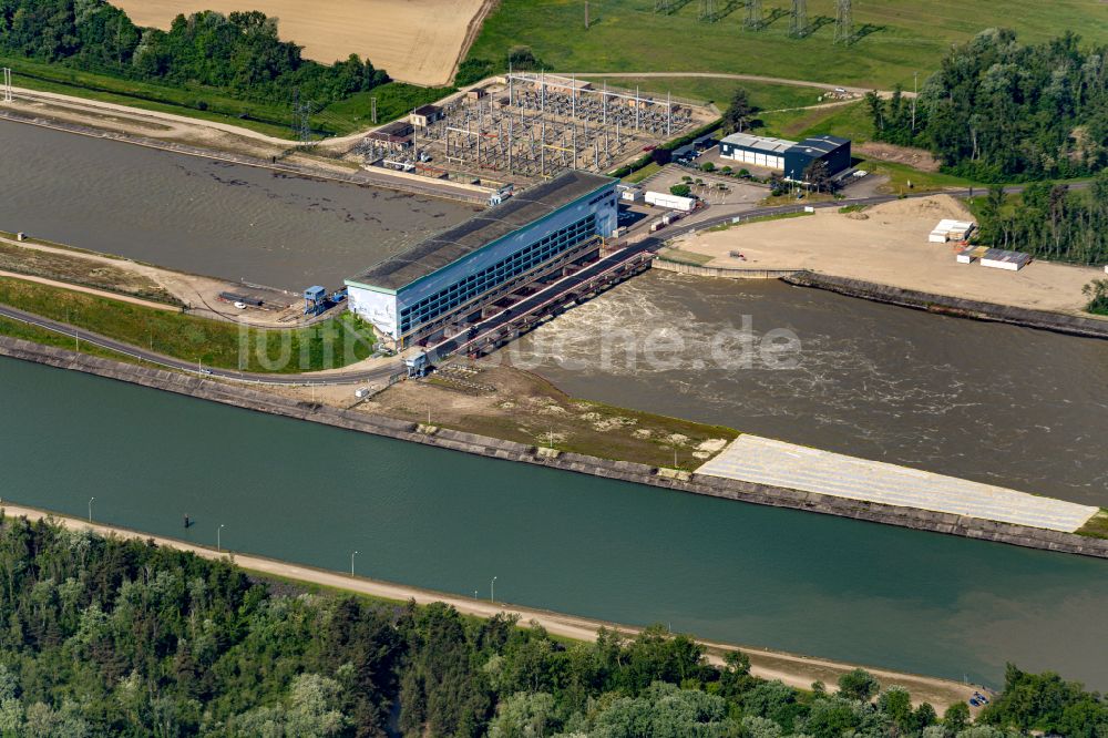 Luftaufnahme Marckolsheim - Wasserwerk und Wasserkraftwerk am Rhein in Marckolsheim in Grand Est, Frankreich