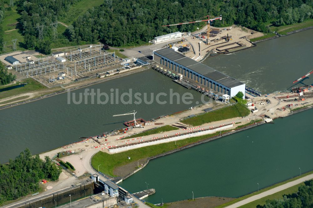 Luftbild Rhinau - Wasserwerk und Wasserkraftwerk am Rhein in Rhinau in Grand Est, Frankreich