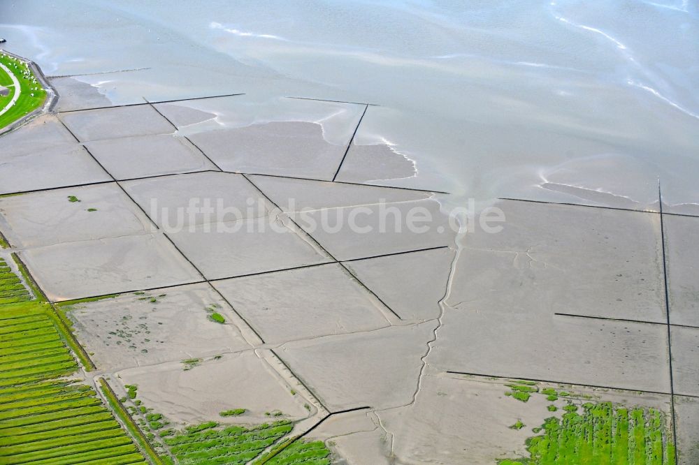 Luftaufnahme Husum - Wattenmeer der Nordsee- Küste in Husum im Bundesland Schleswig-Holstein, Deutschland