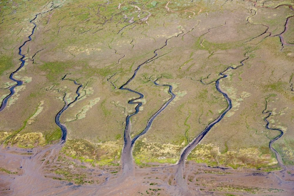 Spiekeroog aus der Vogelperspektive: Wattenmeer der Nordsee- Küste von Spiekeroog im Bundesland Niedersachsen, Deutschland