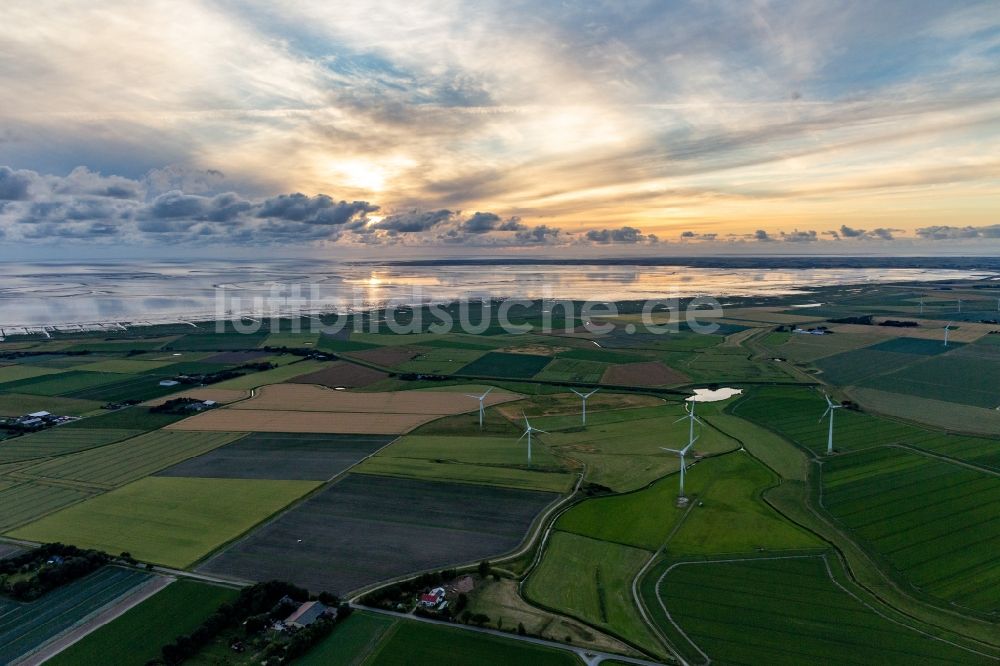 Hedwigenkoog von oben - Wattenmeer der Nordsee- Küste mit Windpark in Hedwigenkoog im Bundesland Schleswig-Holstein, Deutschland
