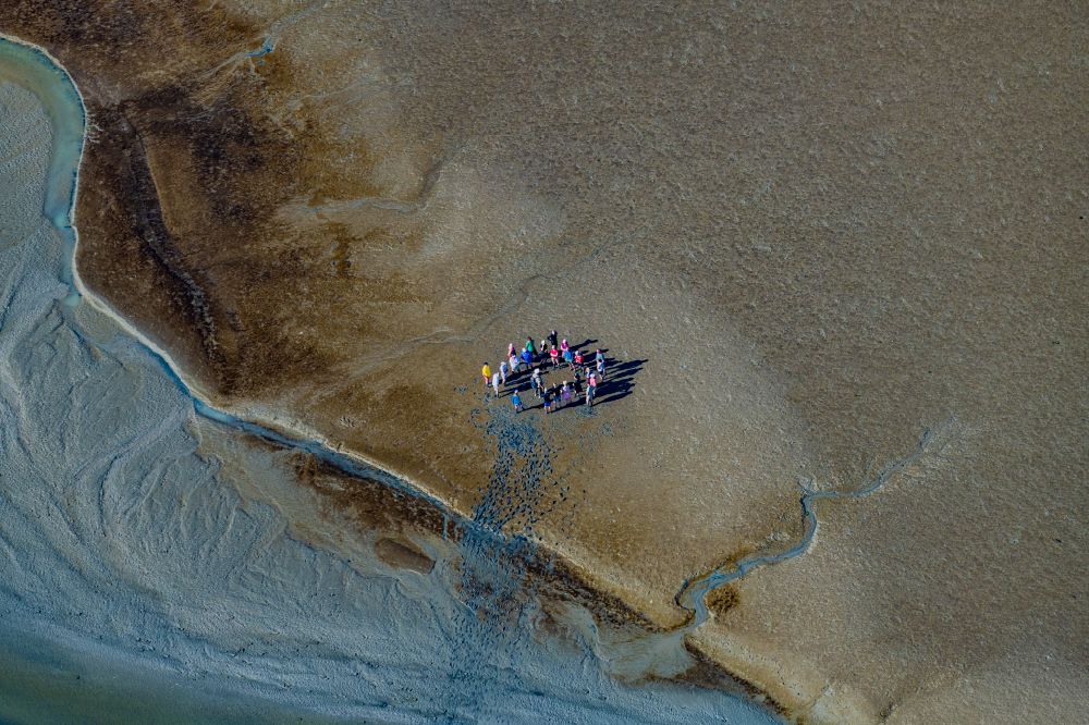Luftbild Norderney - Wattwanderung eine Gruppe im Wattenmeer vor Norderney im Bundesland Niedersachsen, Deutschland