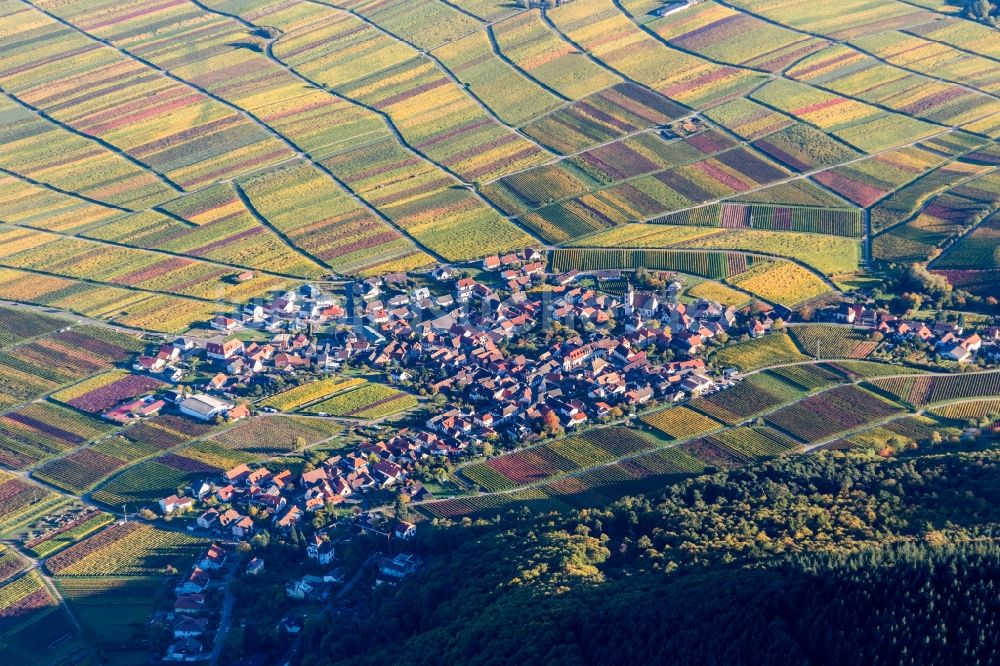 Luftaufnahme Weyher in der Pfalz - Weinbergs- Landschaft der Pfälzer Weinstraße bei Weyher in der Pfalz im Bundesland Rheinland-Pfalz, Deutschland