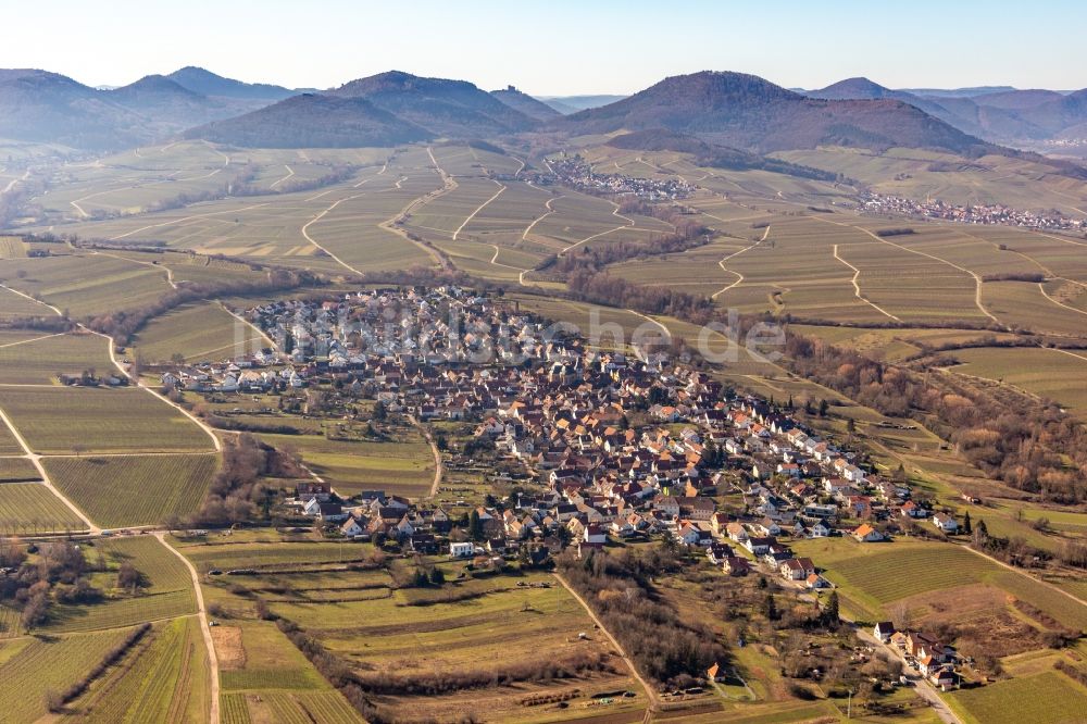 Landau in der Pfalz von oben - Weinbergs- Landschaft der Winzer- Gebiete im Ortsteil Arzheim in Landau in der Pfalz im Bundesland Rheinland-Pfalz