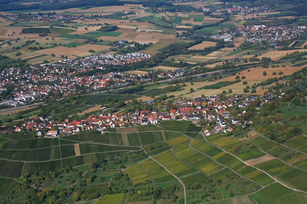 Luftaufnahme Weil am Rhein - Weinbergs- Landschaft der Winzer- Gebiete im Ortsteil Öflingen von Weil am Rhein im Bundesland Baden-Württemberg, Deutschland
