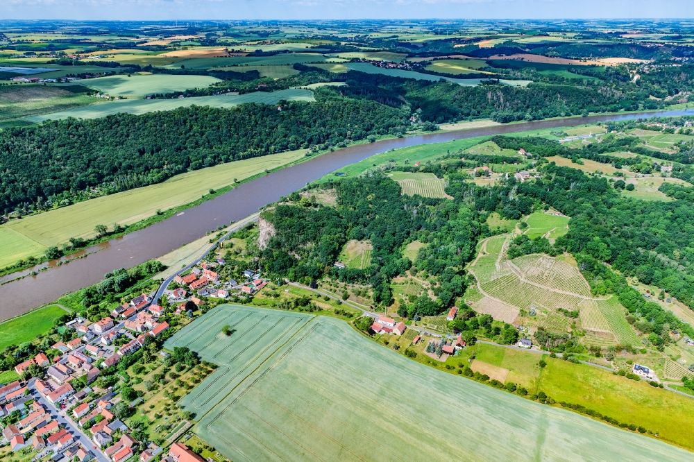 Luftaufnahme Sörnewitz - Weinbergs- Landschaft der Winzer- Gebiete in Sörnewitz an der Elbe im Bundesland Sachsen, Deutschland