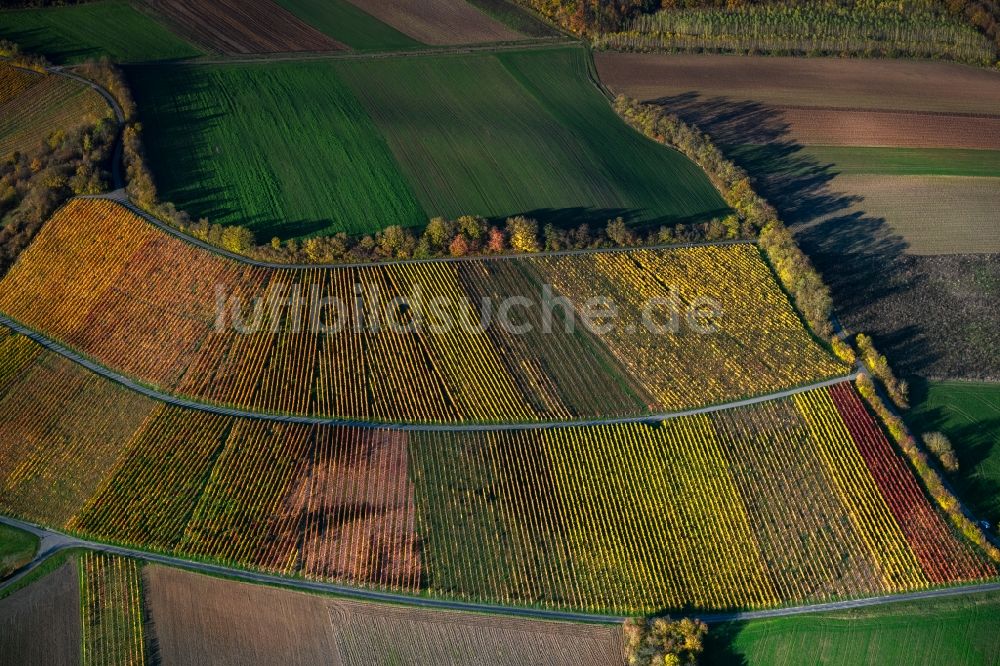 Wiebelsberg aus der Vogelperspektive: Weinbergs- Landschaft der Winzer- Gebiete in Wiebelsberg im Bundesland Bayern, Deutschland