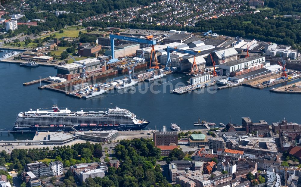 Kiel aus der Vogelperspektive: Werftgelände der ThyssenKrupp Marine Systems GmbH in Kiel im Bundesland Schleswig-Holstein