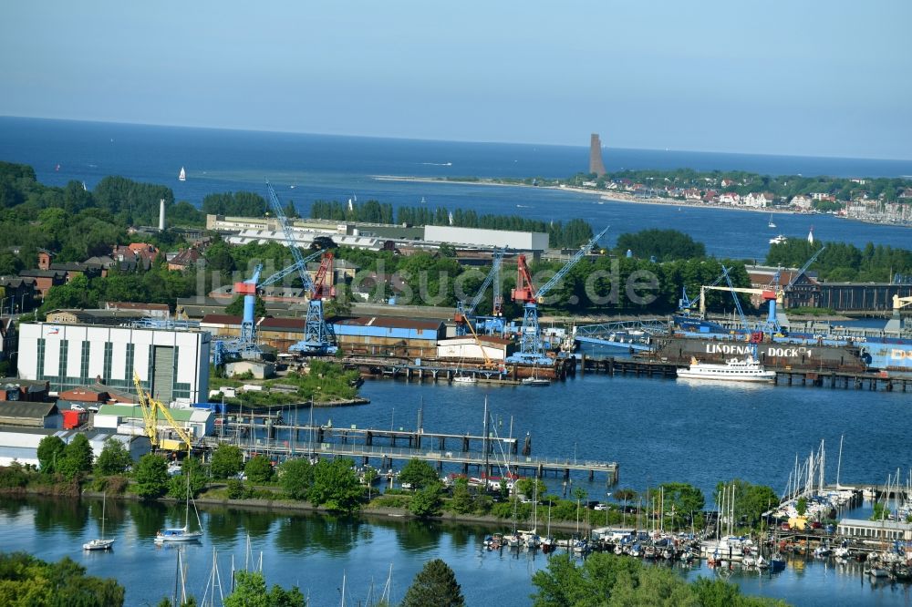 Kiel von oben - Werftgelände der Lindenau Werft in Kiel im Bundesland Schleswig-Holstein, Deutschland