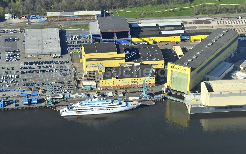 Lemwerder von oben - Werftgelände der Fr. Lürssen Werft GmbH & Co.KG in Lemwerder im Bundesland Niedersachsen