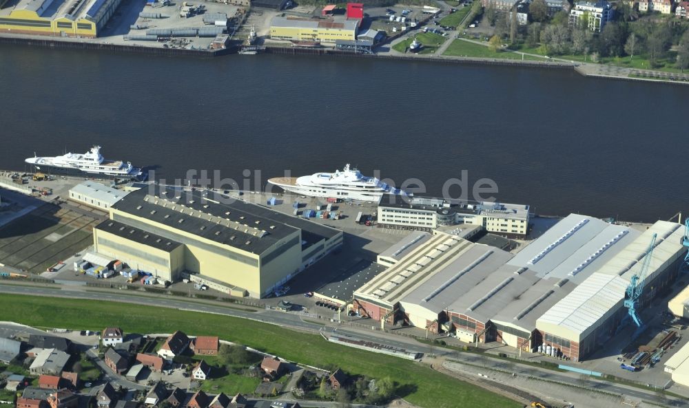 Luftaufnahme Lemwerder - Werftgelände der Fr. Lürssen Werft GmbH & Co.KG in Lemwerder im Bundesland Niedersachsen