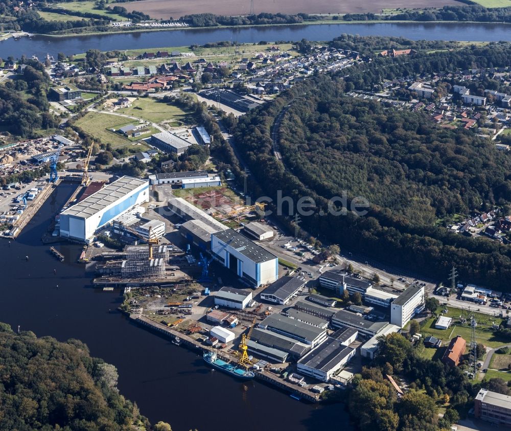 Rendsburg von oben - Werftgelände der Nobiskrug in Rendsburg im Bundesland Schleswig-Holstein
