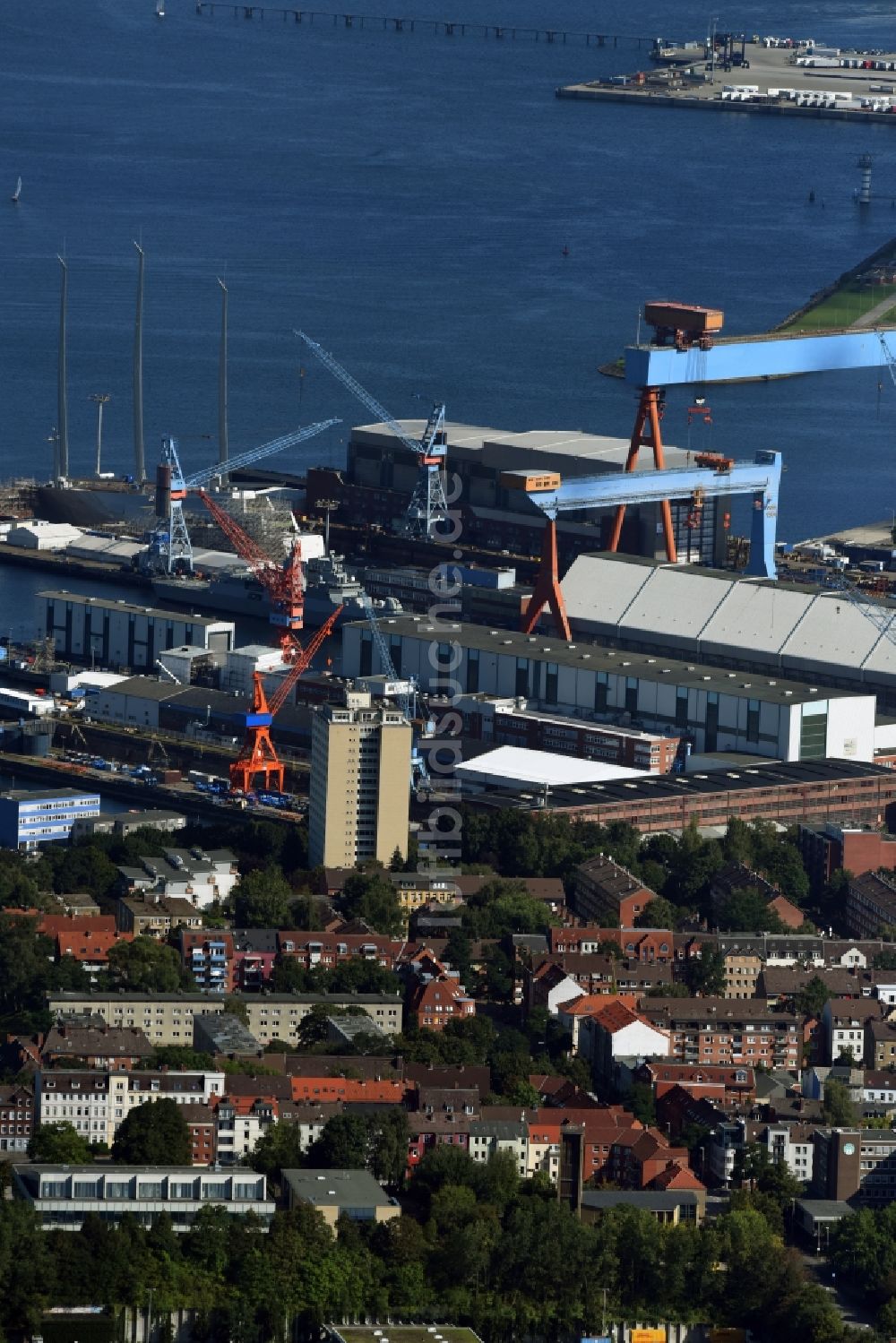 Luftbild Kiel - Werftgelände der ThyssenKrupp Marine Systems GmbH in Kiel im Bundesland Schleswig-Holstein