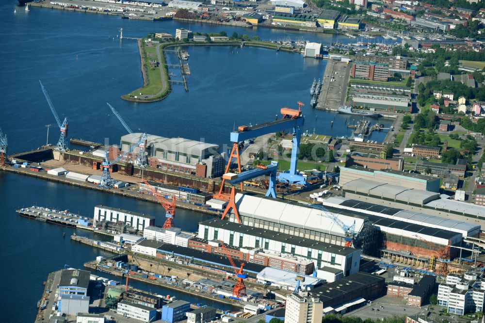 Kiel aus der Vogelperspektive: Werftgelände der ThyssenKrupp Marine Systems GmbH in Kiel im Bundesland Schleswig-Holstein