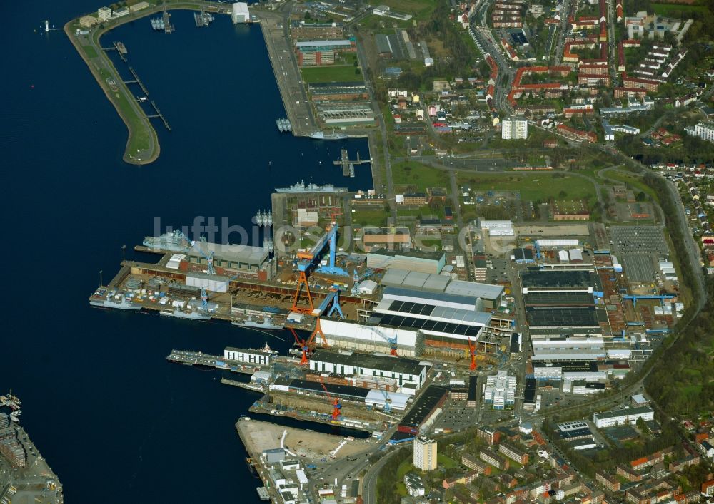 Kiel von oben - Werftgelände der ThyssenKrupp Marine Systems GmbH in Kiel im Bundesland Schleswig-Holstein