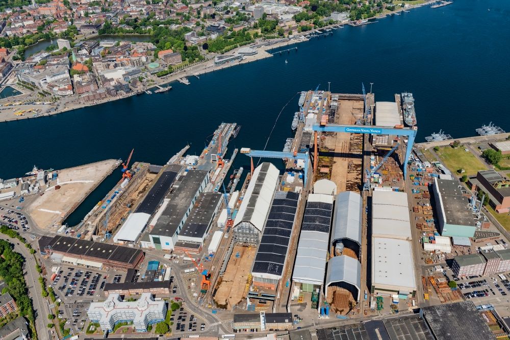 Luftbild Kiel - Werftgelände der ThyssenKrupp Marine Systems GmbH in Kiel im Bundesland Schleswig-Holstein