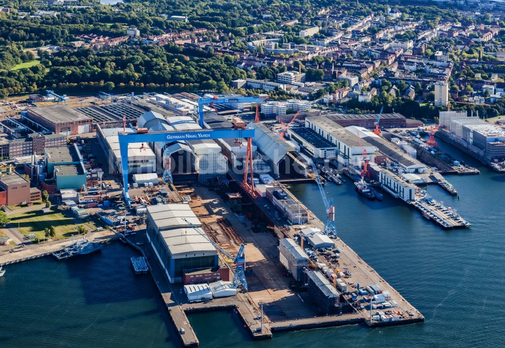 Luftbild Kiel - Werftgelände der thyssenkrupp Marine Systems GmbH in Kiel im Bundesland Schleswig-Holstein, Deutschland