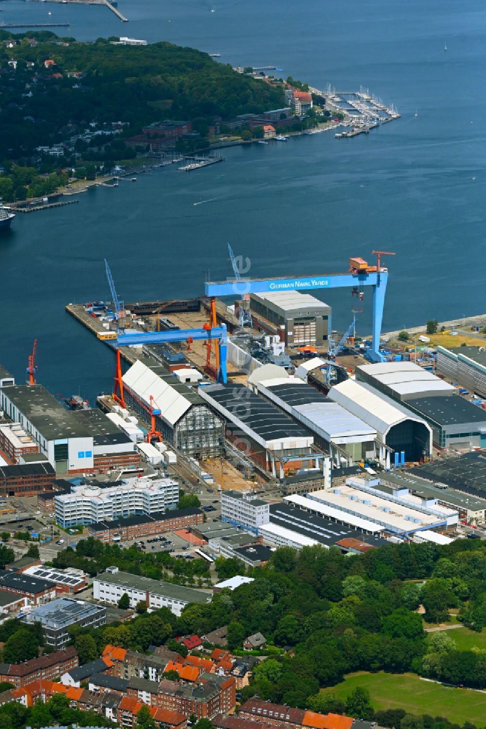 Kiel von oben - Werftgelände der thyssenkrupp Marine Systems GmbH in Kiel im Bundesland Schleswig-Holstein, Deutschland