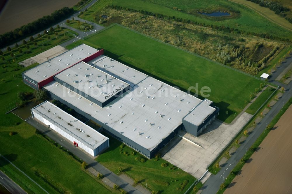 Luftbild Laage - Werksgelände der ADAM Kommunikation und Druck - ADAM NG GmbH in Laage im Bundesland Mecklenburg-Vorpommern, Deutschland