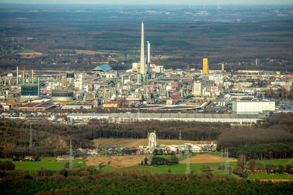 Luftbild Marl - Werksgelände des Chemieproduzenten Chemiepark Marl an der Paul-Baumann Straße in Marl im Bundesland Nordrhein-Westfalen, Deutschland
