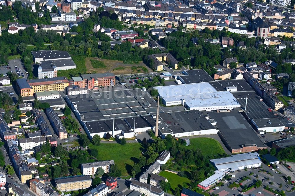 Hof von oben - Werksgelände der der Hoftex Group AG in Hof im Bundesland Bayern, Deutschland