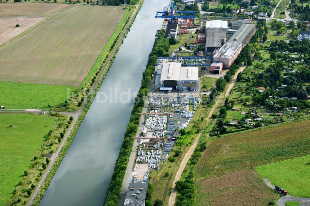 Elbe-Parey von oben - Werksgelände der der Wiegel Parey GmbH & Co. KG an der Genthiner Straße im Ortsteil Parey in Elbe-Parey im Bundesland Sachsen-Anhalt, Deutschland