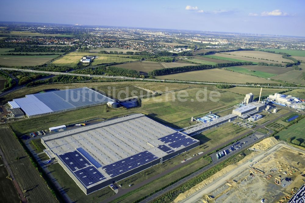 Magdeburg von oben - Werksgelände der f | glass GmbH am Appendorfer Weg in Sülzetal im Bundesland Sachsen-Anhalt