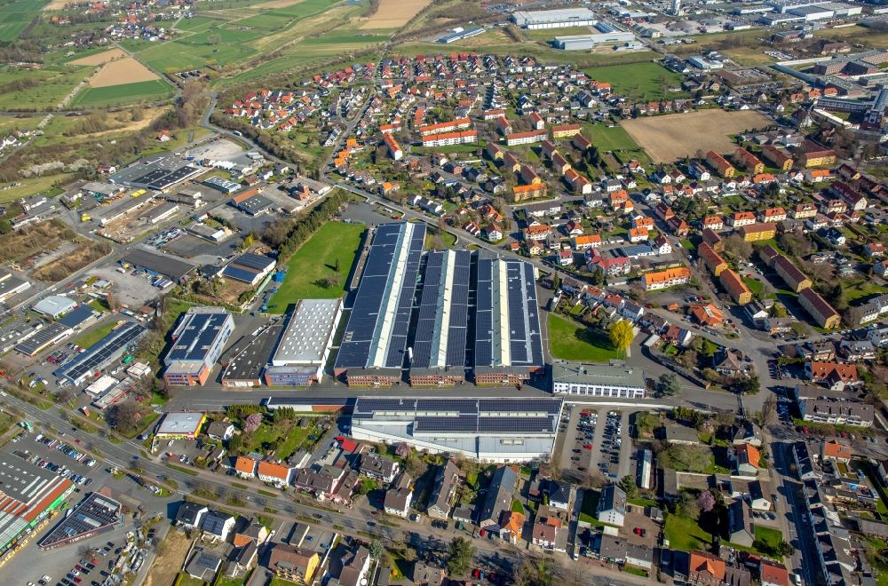 Werl von oben - Werksgelände der Standard-Metallwerke GmbH an der Rustigestraße im Ortsteil Westönnen in Werl im Bundesland Nordrhein-Westfalen