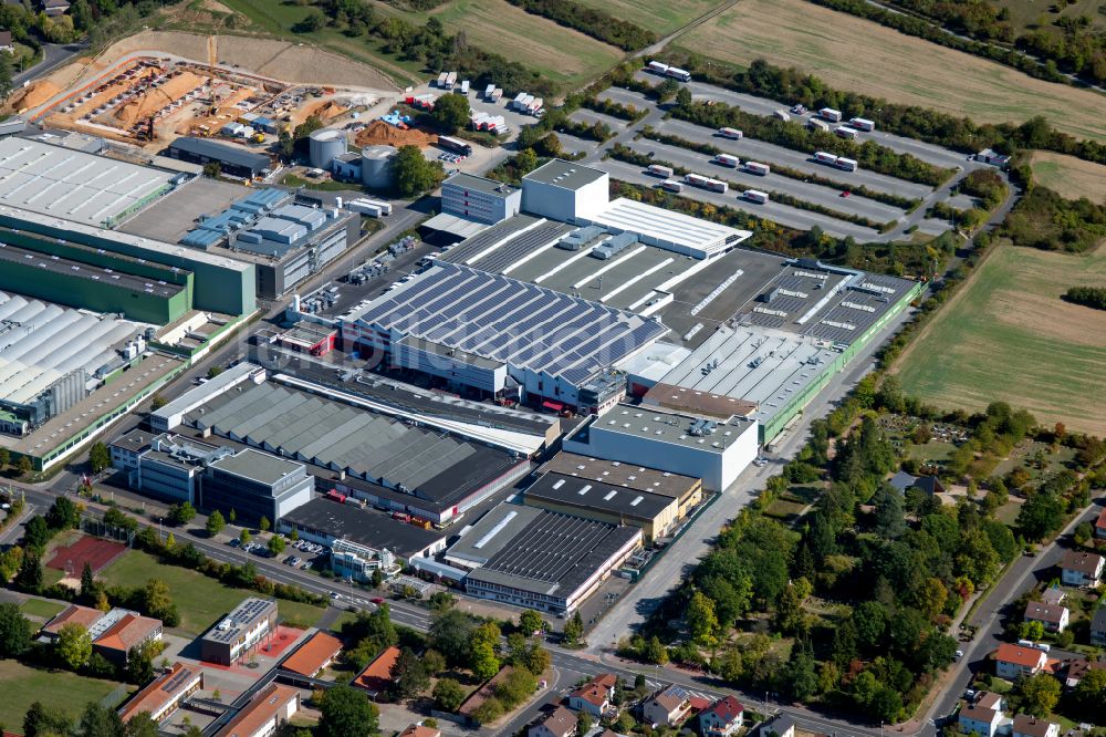 Luftbild Marktheidenfeld - Werksgelände der WAREMA Renkhoff SE und Erweiterungs - Neubau - Baustelle auf dem Werksgelände der Procter & Gamble Manufacturing GmbH in Marktheidenfeld im Bundesland Bayern, Deutschland