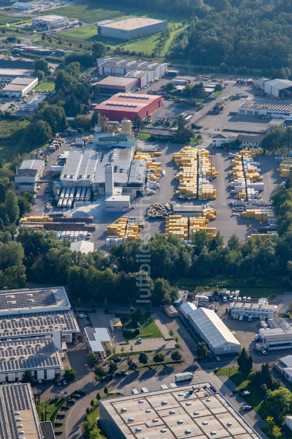 Rheinau von oben - Werksgelände der Xella Deutschland GmbH im Ortsteil Freistett in Rheinau im Bundesland Baden-Württemberg, Deutschland