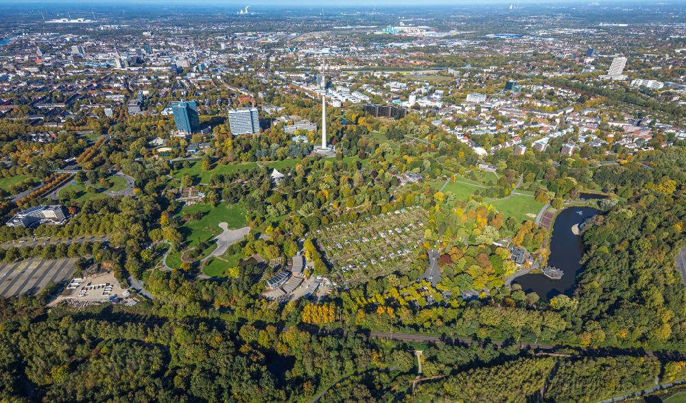 Dortmund von oben - Westfalenpark und Fernsehturm Florianturm in Dortmund im Bundesland Nordrhein-Westfalen
