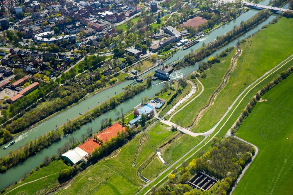 Luftbild Hamm - Westlicher Bereich der Lippeauen am Ufer des Flusses Lippe und des Datteln-Hamm-Kanal im Norden der Stadt Hamm im Bundesland Nordrhein-Westfalen