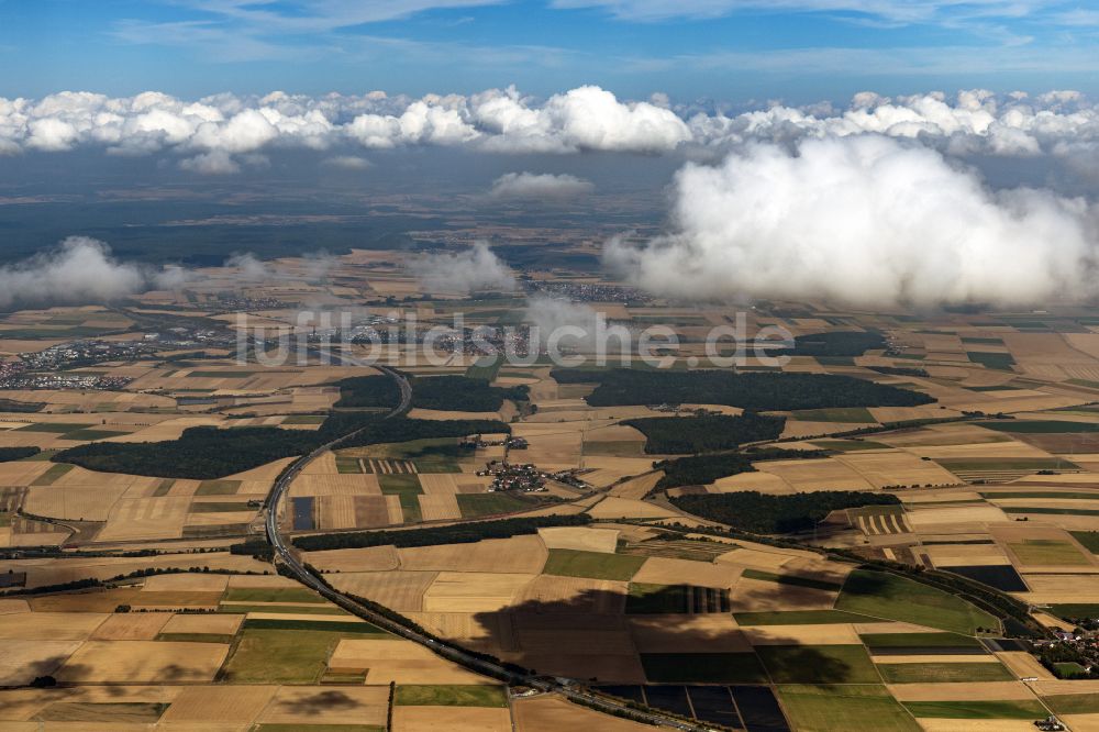 Biebelried von oben - Wetterlage mit Wolkenbildung in Biebelried im Bundesland Bayern, Deutschland