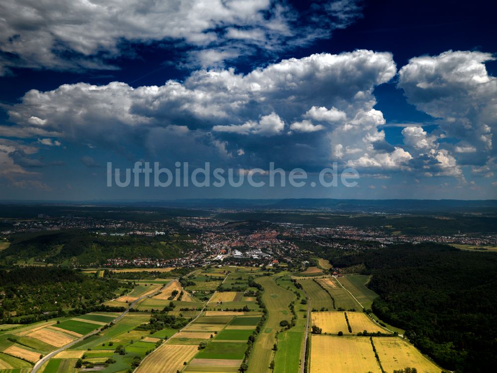 Tübingen von oben - Wetterlage mit Wolkenbildung in Tübingen im Bundesland Baden-Württemberg, Deutschland
