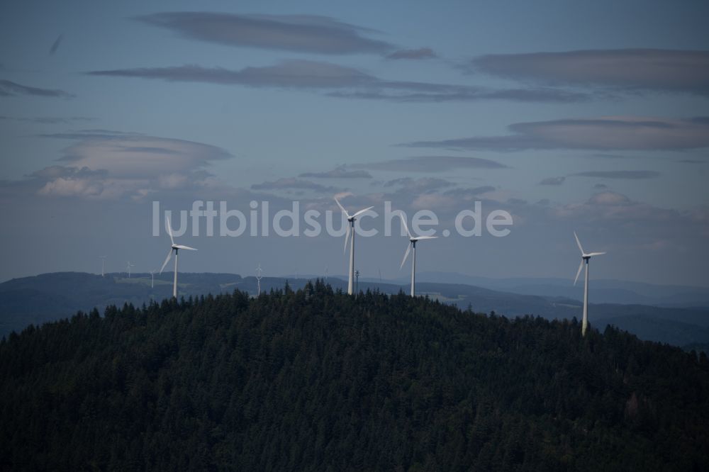 Luftbild Freiburg im Breisgau - Windenergieanlage in einem Wald in Freiburg im Breisgau im Bundesland Baden-Württemberg, Deutschland