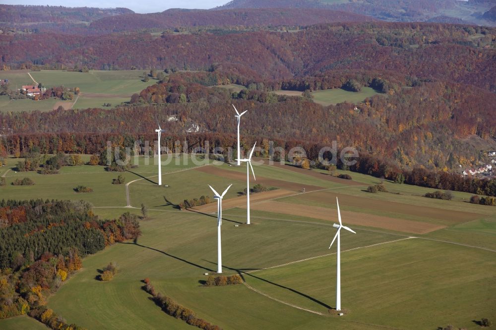 Luftbild Deggingen - Windenergieanlagen (WEA) - Windrad- auf einem Feld in Deggingen im Bundesland Baden-Württemberg