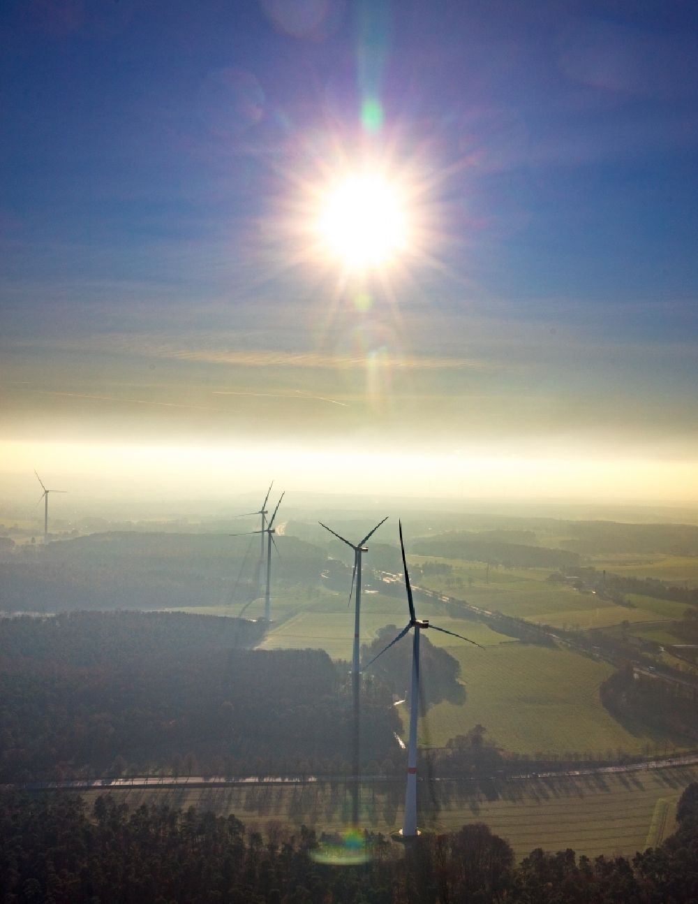 Luftbild Lavesum - Windenergieanlagen (WEA) - Windrad- auf einem Feld in Lavesum im Bundesland Nordrhein-Westfalen, Deutschland
