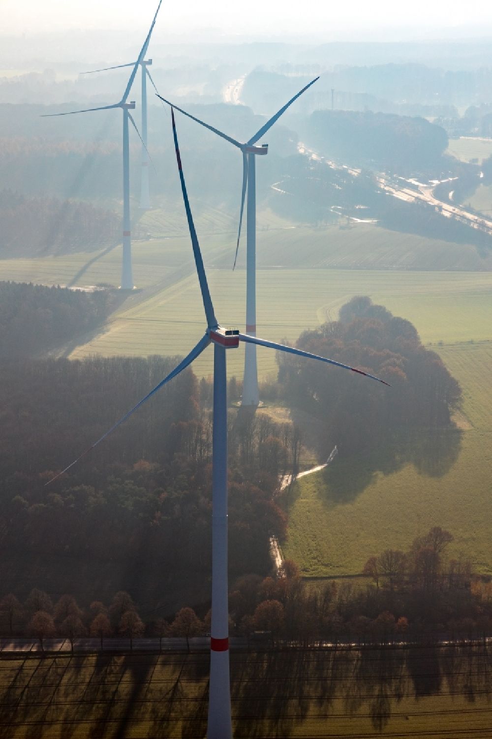 Luftaufnahme Lavesum - Windenergieanlagen (WEA) - Windrad- auf einem Feld in Lavesum im Bundesland Nordrhein-Westfalen, Deutschland